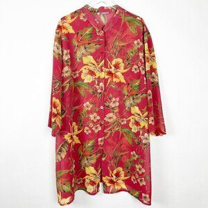 No Brand Button Front Over-Sized Cover-Up Vibrant Floral Print Salmon/Yellow. OS
